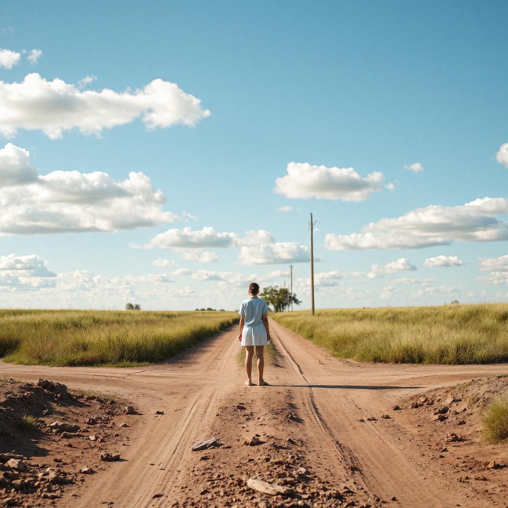 A person stands firmly at a crossroads, representing the crucial decision to establish boundaries in a friendship. The paths clearly illustrate the choice between continuing a toxic relationship or prioritizing self-care and peace. This theme emphasizes the significant emotional burden involved, as well as the empowering relief that comes from decisively making healthy choices for one’s well-being.